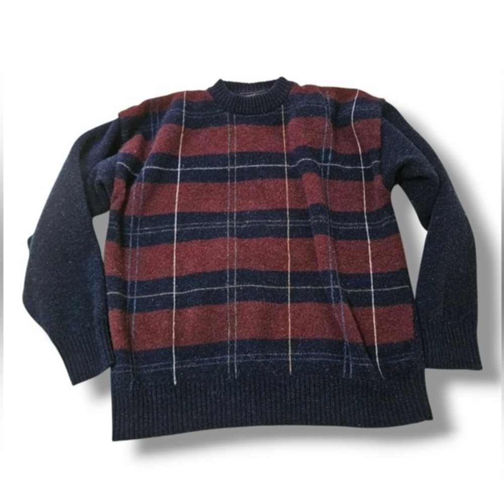 Vintage Woods & Gray 100% Lambswool Mens Large Plaid Sweater Pullover Jumper 90s